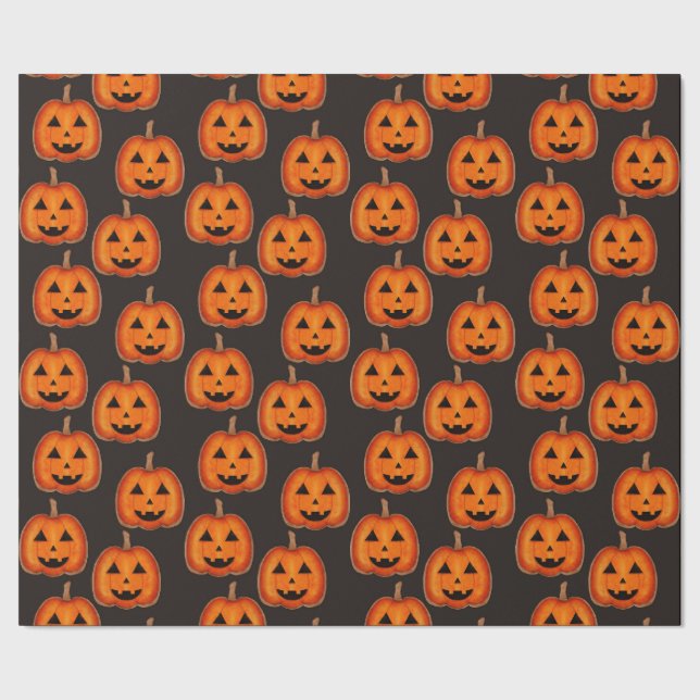 Cute Halloween Jack O Lantern Pumpkin Pattern Wrap Wrapping Paper (Seam)