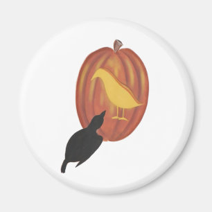 Cute Halloween Jack O'Lantern and Crow Magnet