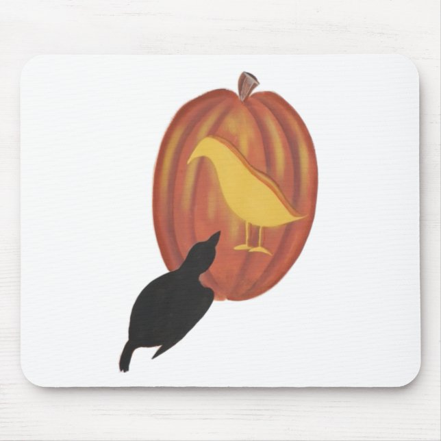 Cute Halloween Jack O'Lantern and Crow Mouse Mat (Front)