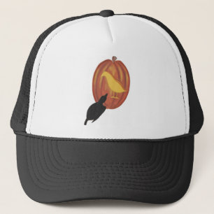 Cute Halloween Jack O'Lantern and Crow Trucker Hat
