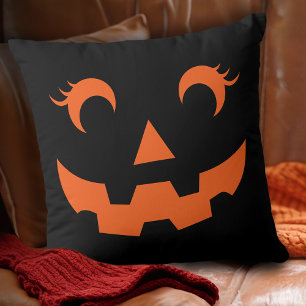 Cute Halloween Jack O'Lantern Pumpkin Face Black Cushion