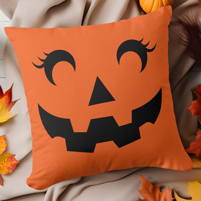 Cute Halloween Jack O'Lantern Pumpkin Face Orange Cushion (Creator Uploaded)