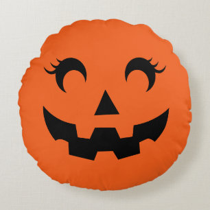 Cute Halloween Jack O'Lantern Pumpkin Face Orange Round Cushion