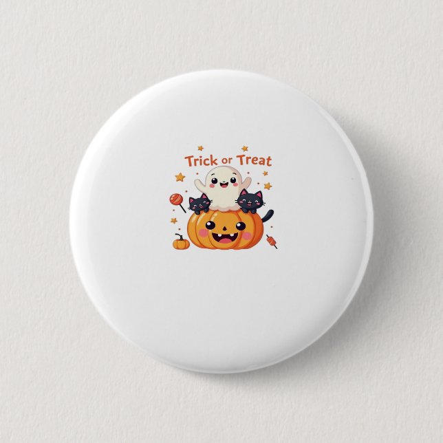 Cute Halloween - Kawaii Ghost and Black Cats Class 6 Cm Round Badge (Front)