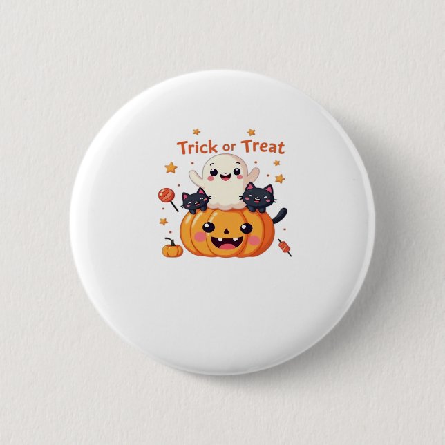 Cute Halloween - Kawaii Ghost and Black Cats Class 6 Cm Round Badge (Front)