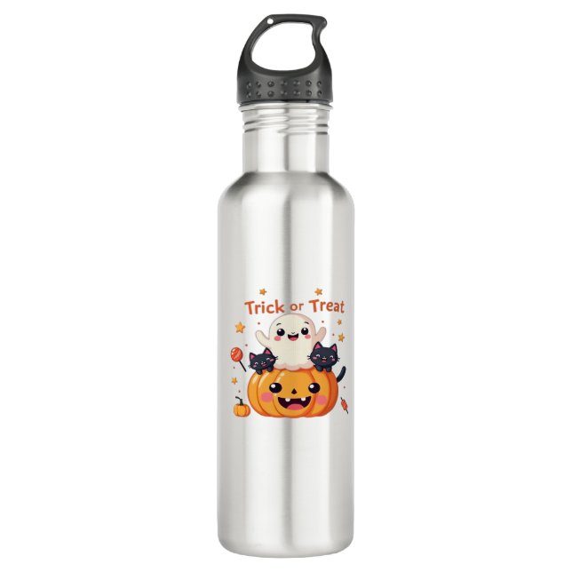 Cute Halloween - Kawaii Ghost and Black Cats Class 710 Ml Water Bottle (Front)