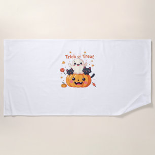 Cute Halloween - Kawaii Ghost and Black Cats Class Beach Towel