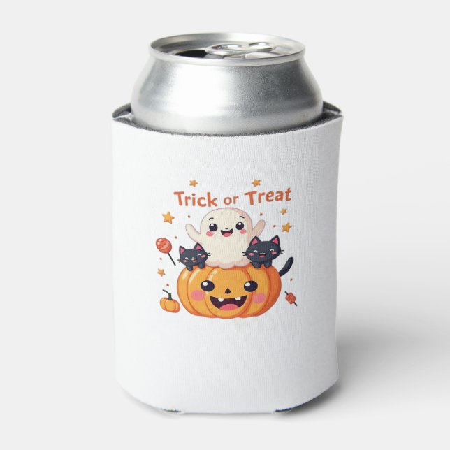 Cute Halloween - Kawaii Ghost and Black Cats Class Can Cooler (Can Front)