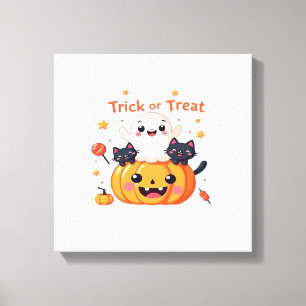 Cute Halloween - Kawaii Ghost and Black Cats Class Canvas Print