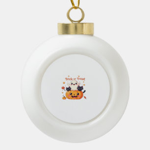 Cute Halloween - Kawaii Ghost and Black Cats Class Ceramic Ball Christmas Ornament