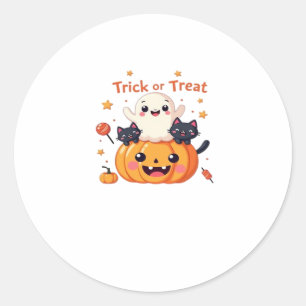 Cute Halloween - Kawaii Ghost and Black Cats Class Classic Round Sticker