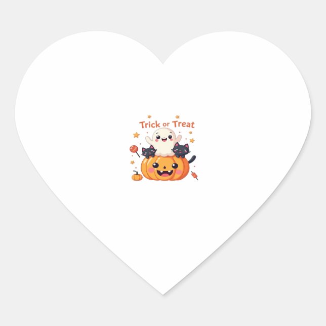 Cute Halloween - Kawaii Ghost and Black Cats Class Heart Sticker (Front)