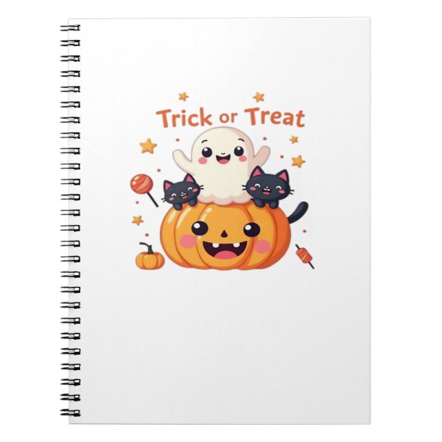 Cute Halloween - Kawaii Ghost and Black Cats Class Notebook (Front)