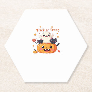 Cute Halloween - Kawaii Ghost and Black Cats Class Paper Coaster