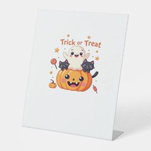 Cute Halloween - Kawaii Ghost and Black Cats Class Pedestal Sign