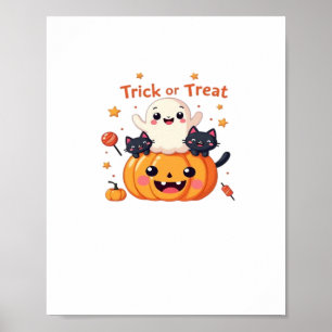 Cute Halloween - Kawaii Ghost and Black Cats Class Poster