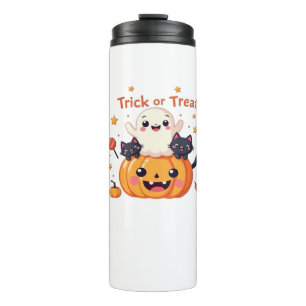 Cute Halloween - Kawaii Ghost and Black Cats Class Thermal Tumbler