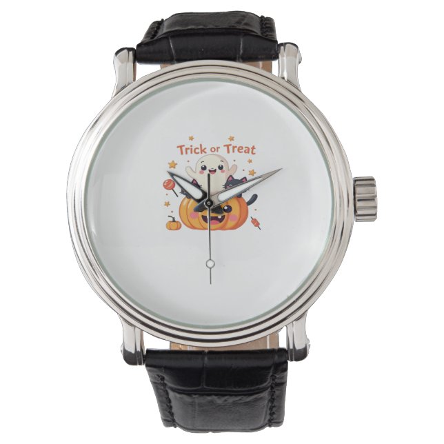 Cute Halloween - Kawaii Ghost and Black Cats Class Watch (Front)