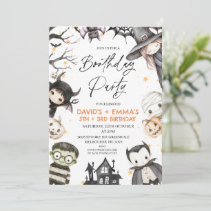 Cute Halloween Kids Boothday Party Join Birthday Invitation