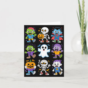 Cute Halloween Kids Cartoon Ghost Zombie Vampire Card