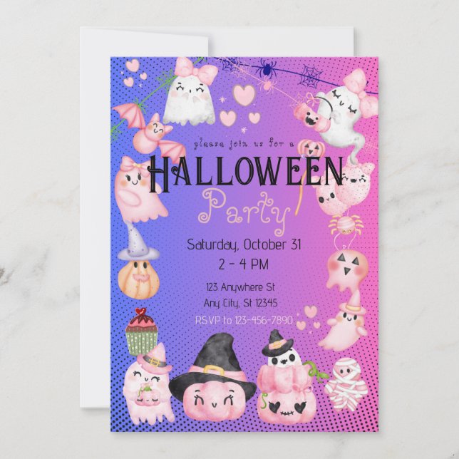 Cute Halloween Kids Halloween Party Kawaii Pink Invitation (Front)