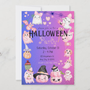 Cute Halloween Kids Halloween Party Kawaii Pink Invitation