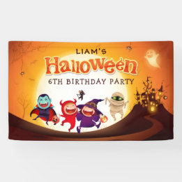 Cute Halloween Kids Orange Birthday Party Banner