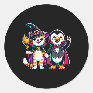 Cute Halloween Kids Penguin Vampire Cat Witch Funn Classic Round Sticker