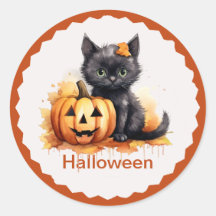 Cute Halloween Kitten and Pumpkin Sticker
