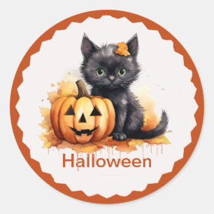Cute Halloween Kitten and Pumpkin Sticker