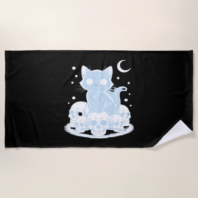 Cute Halloween Kitten Cat Gothic Aesthetic Essenti Beach Towel (Front)