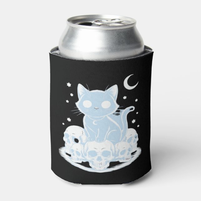 Cute Halloween Kitten Cat Gothic Aesthetic Essenti Can Cooler (Can Front)