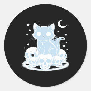 Cute Halloween Kitten Cat Gothic Aesthetic Essenti Classic Round Sticker