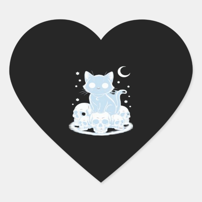 Cute Halloween Kitten Cat Gothic Aesthetic Essenti Heart Sticker (Front)