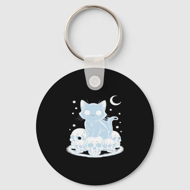 Cute Halloween Kitten Cat Gothic Aesthetic Essenti Key Ring (Front)