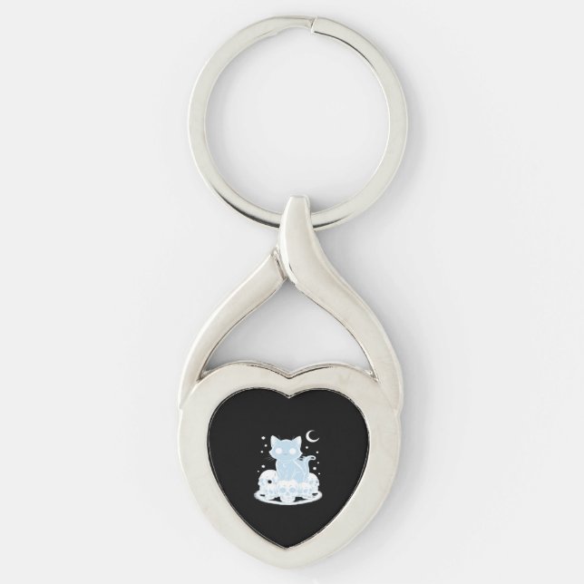 Cute Halloween Kitten Cat Gothic Aesthetic Essenti Key Ring (Front)