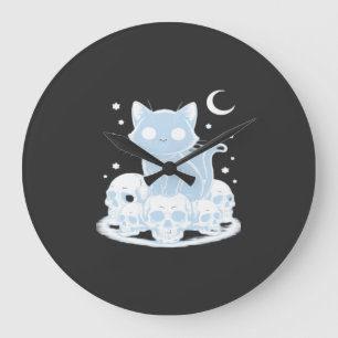 Cute Halloween Kitten Cat Gothic Aesthetic Essenti Large Clock