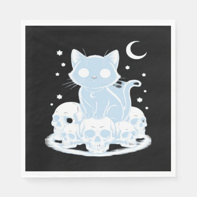 Cute Halloween Kitten Cat Gothic Aesthetic Essenti Napkin (Front)