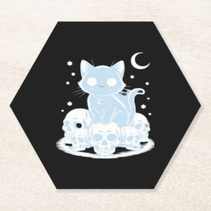 Cute Halloween Kitten Cat Gothic Aesthetic Essenti Paper Coaster