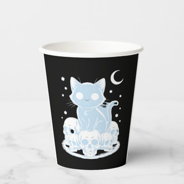 Cute Halloween Kitten Cat Gothic Aesthetic Essenti Paper Cups (Front)