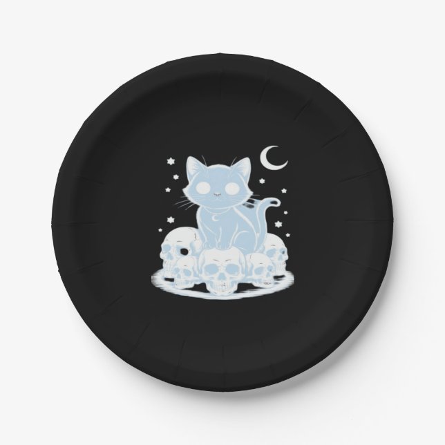 Cute Halloween Kitten Cat Gothic Aesthetic Essenti Paper Plate (Front)