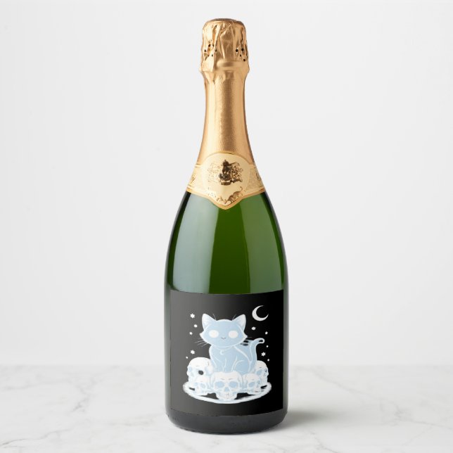Cute Halloween Kitten Cat Gothic Aesthetic Essenti Sparkling Wine Label (Front)