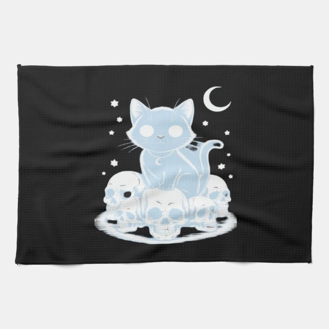 Cute Halloween Kitten Cat Gothic Aesthetic Essenti Tea Towel (Horizontal)