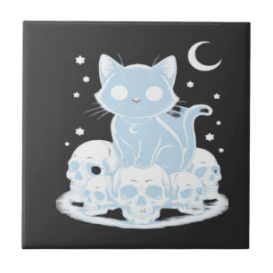 Cute Halloween Kitten Cat Gothic Aesthetic Essenti Tile