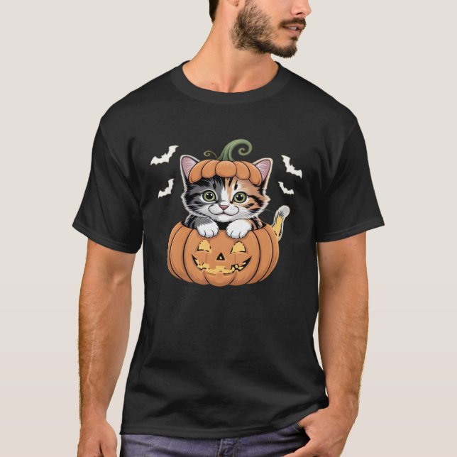 Cute Halloween Kitten in a Pumpkin Classic T-Shirt (Front)