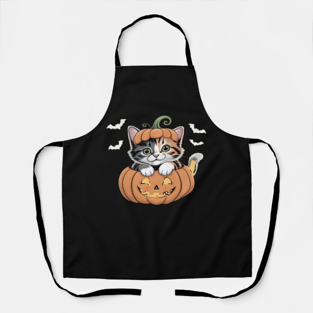 Cute Halloween Kitten in a Pumpkin Classic T-Shirt Apron (Front)