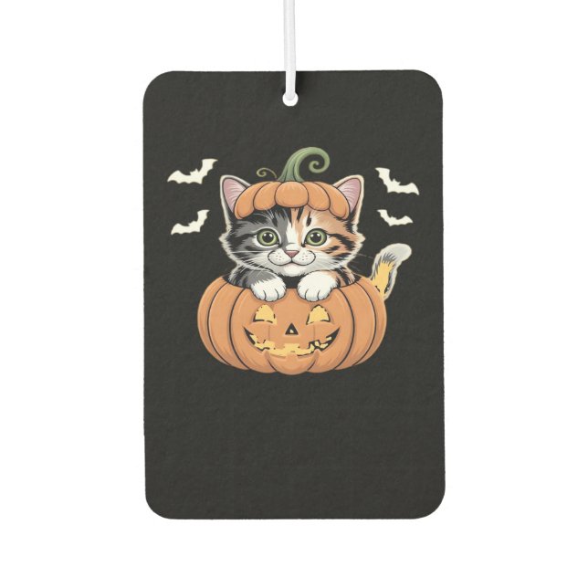 Cute Halloween Kitten in a Pumpkin Classic T-Shirt Car Air Freshener (Front)