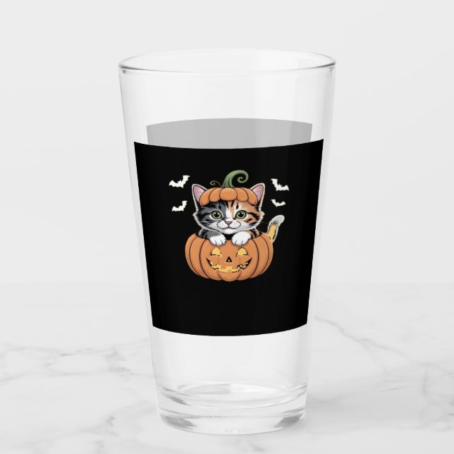 Cute Halloween Kitten in a Pumpkin Classic T-Shirt Glass (Front)