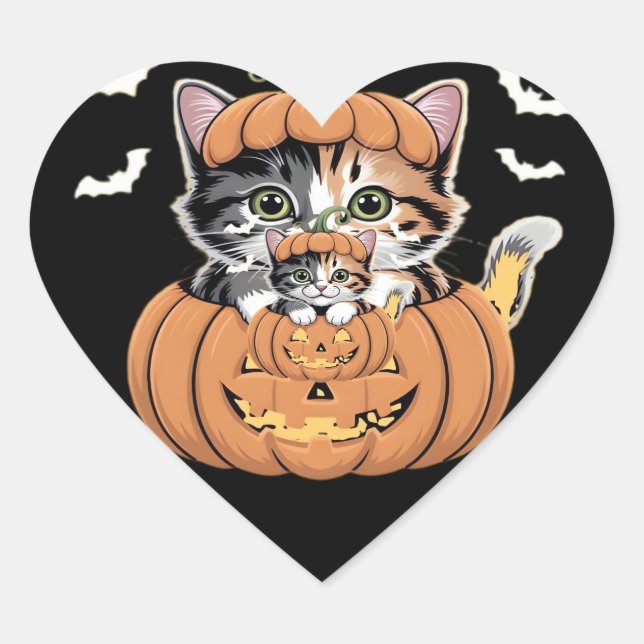 Cute Halloween Kitten in a Pumpkin Classic T-Shirt Heart Sticker (Front)
