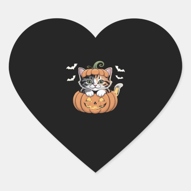 Cute Halloween Kitten in a Pumpkin Classic T-Shirt Heart Sticker (Front)